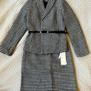 NWT Stylish Belted Houndstooth 2-Pc Suit w/Blazer & Skirt. 100% Cotton. Sz 6-8.